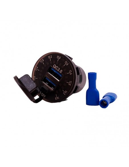 Cargador Usb A Rosca 12v / 24v Universal Usb Dual 5v - 4.2a Con Voltimetro Semaforo Incorporado Y Tapa Protector